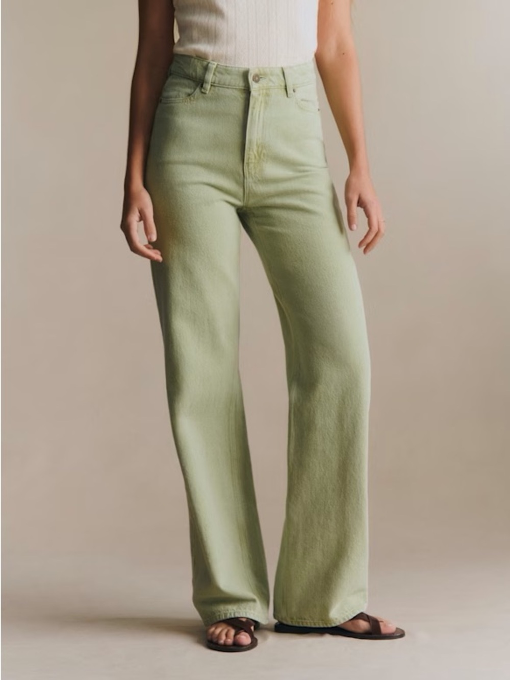 Sézane Wide Leg Jeans Pistachio Green Size 34